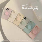 Candy Color Soft Silicone Case with Holder For iPhone Shockproof Plain Bumper